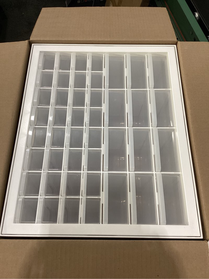 Condition photo showing New/Like New for iris usa 44-drawer small parts organizer, made in usa, storage drawers for beads, crafts, building bricks, screws, nuts, bolts, electronics, hardware, stackable garage storage cabinet, white white 44 drawer