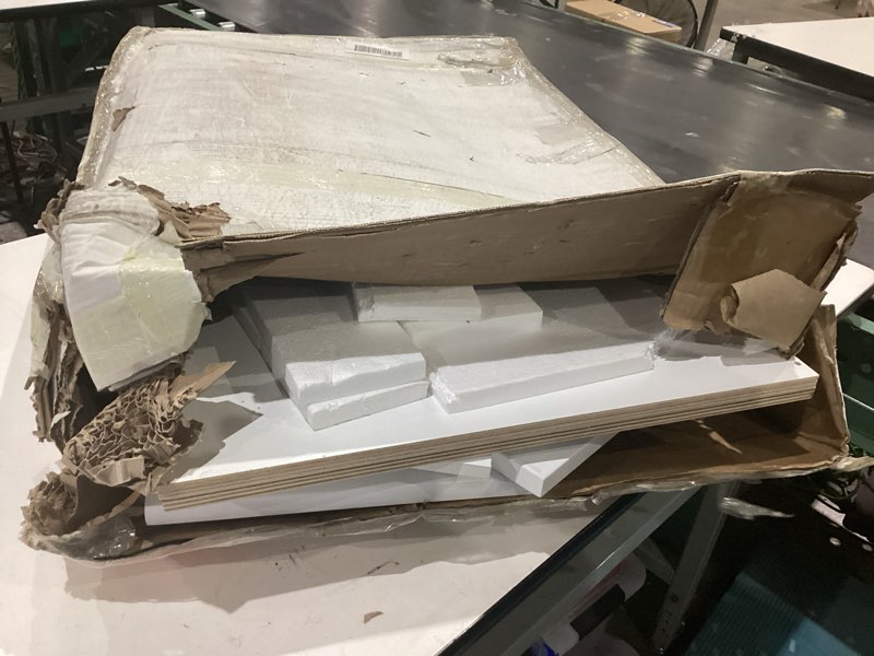 Condition photo showing As Is for la royal white shaker sink base bathroom vanity ready-to-assemble bathroom cabinet 24" width