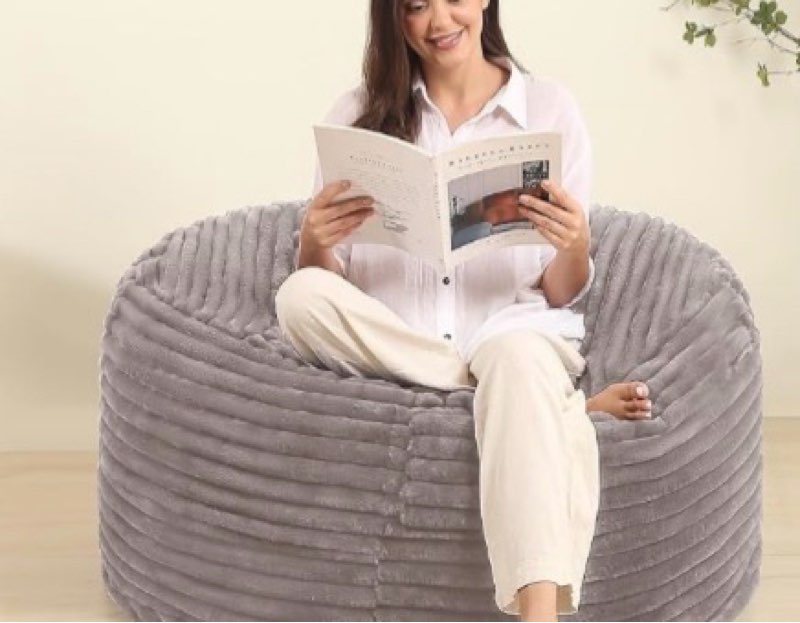 VIDEO 3FT Memory Foam Bean Bag Chair for Adults/Teens, Bean Bag Sofa with Fluffy Removable Cover, for Living Room Bedroom, Grey (similar )