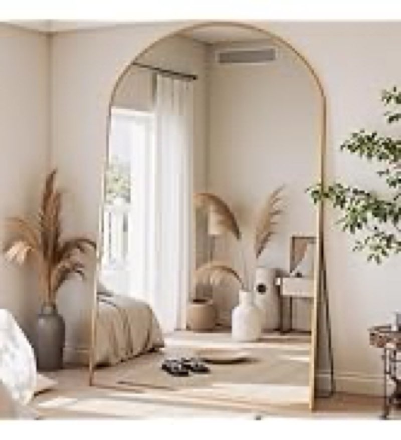 Furnbar Floor Mirror, 90"x46" Oversized Full Length Mirror with Stand, Arched Full Body Mirror Stand