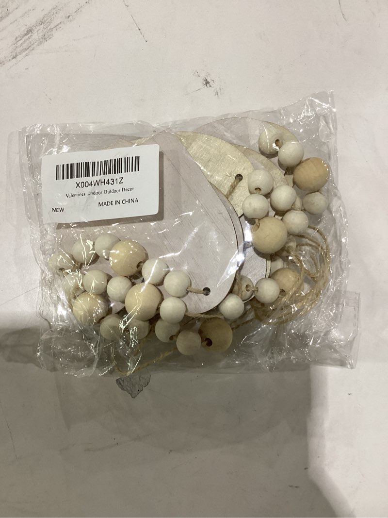 Condition photo showing Good Condition for valentines day decorations wooden rustic white hearts with beads farmhouse garlands vintage happy valentine's day banner for mantle, fireplace, wall, party supplies, indoor outdoor decor