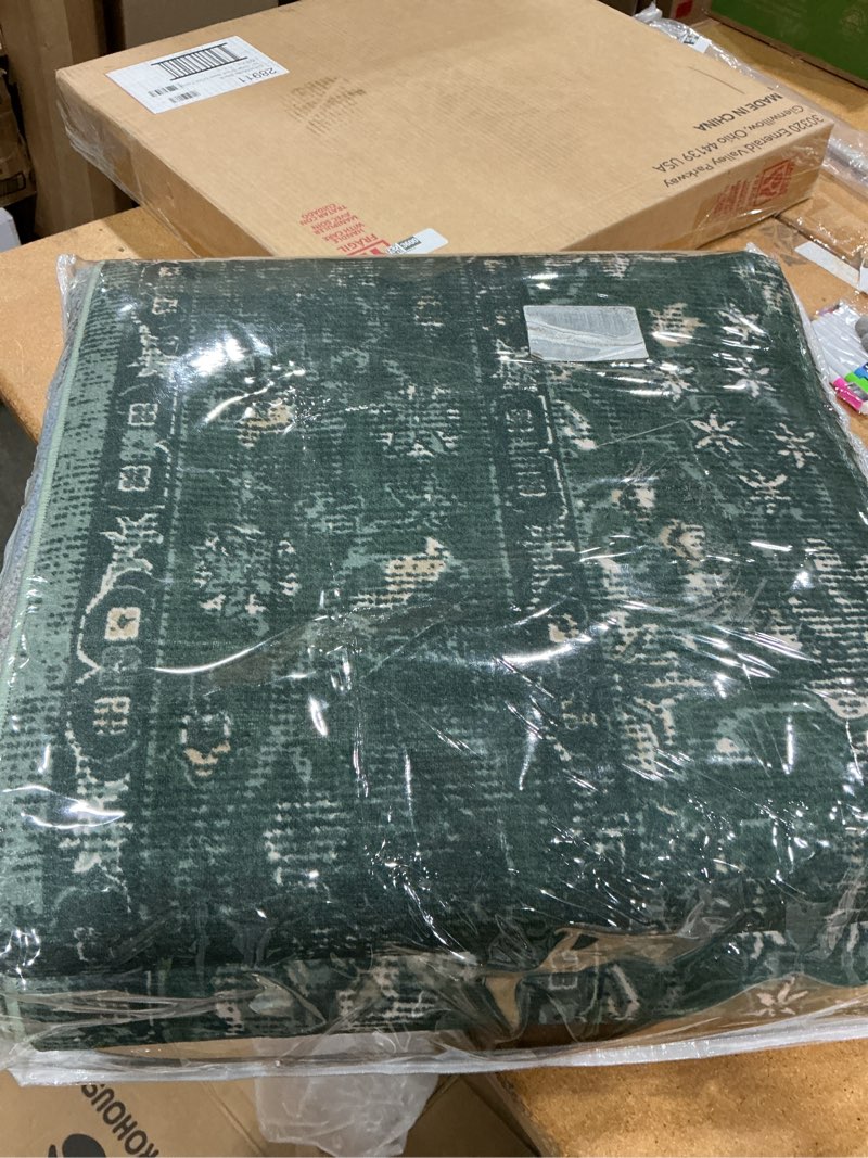 Condition photo showing Good Condition for dark green floral area rug 5x7,washable boho rugs for bedroom living room,super soft dining room carpet upgraded anti-slip backing rug for farmhouse kids playroom,dark green and cream