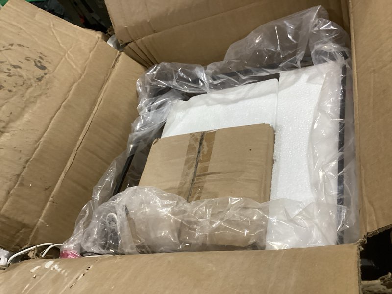 Condition photo showing As Is for Kira Home Berkshire 27" 9-Light Mid Century Modern Foyer Geometric Pendant Light, Adjustable Height, Black + Cool Brass Finish