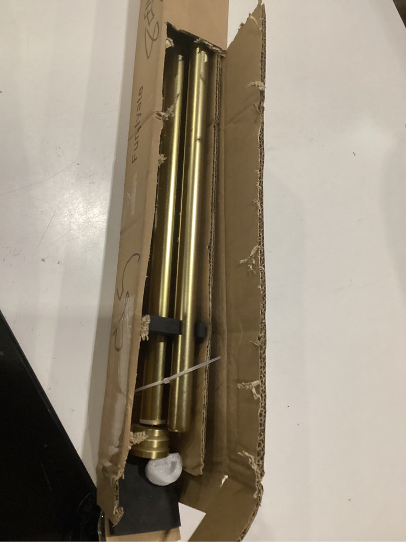 Condition photo showing As Is for single curtain rods 72-144 inches,1 inch heavy duty adjustable window drapery rod, modern round decorative windows curtains rods, brushed gold brushed gold 72-144"