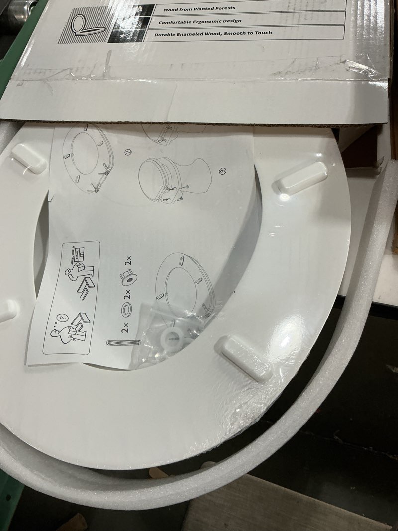 Condition photo showing New/Like New for White Round Toilet Seat Natural Wood Toilet Seat with Zinc Alloy Hinges, Easy to Install also Easy to Clean, Scratch Resistant Toilet Seat by Angol Shiold (Round, White) Round White