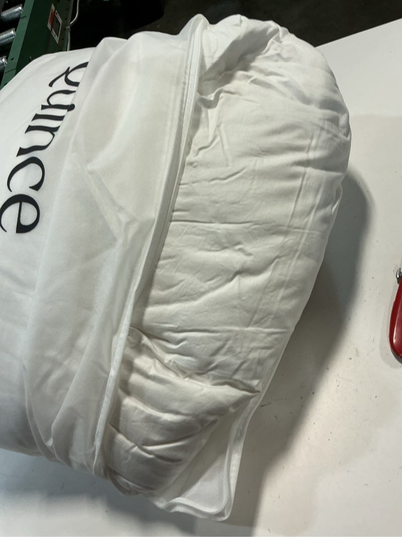 Condition photo showing As Is for lightweight premium down alternative comforter, king/cal king, white