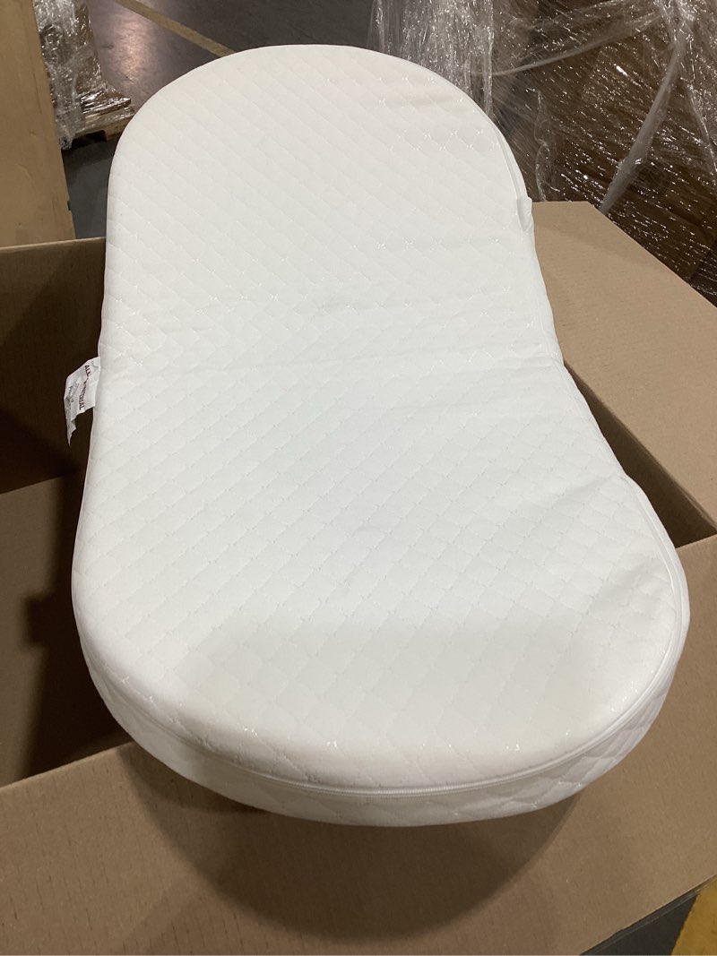 Condition photo showing As Is for baby lounger & baby nest, extra large muslin infant lounger for newborns | breathable & soft, portable infant support cushion for home and travel, essential baby gift, 1 lounger + 1 cover, green