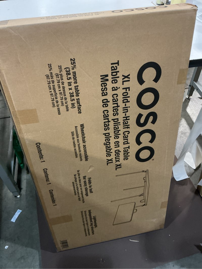 Condition photo showing New/Like New for coscoproducts cosco xl 38.5" fold-in-half card table w/handle, black, indoor & outdoor, wheelchair accessible