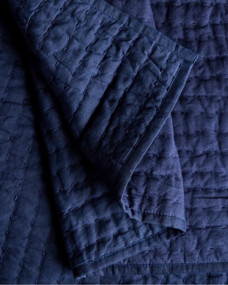 quince european linen cotton stitch quilt set color navy size queen