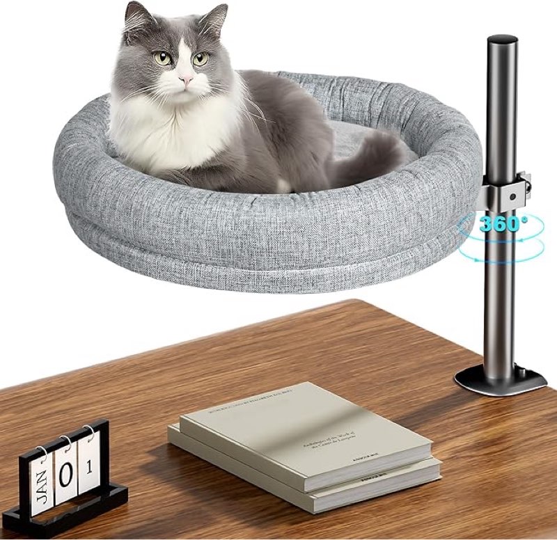 Cat Bed for Desk | Desktop Cat Perch & Hammock | 360° Rotation & Height Adjustable | Supports up to 