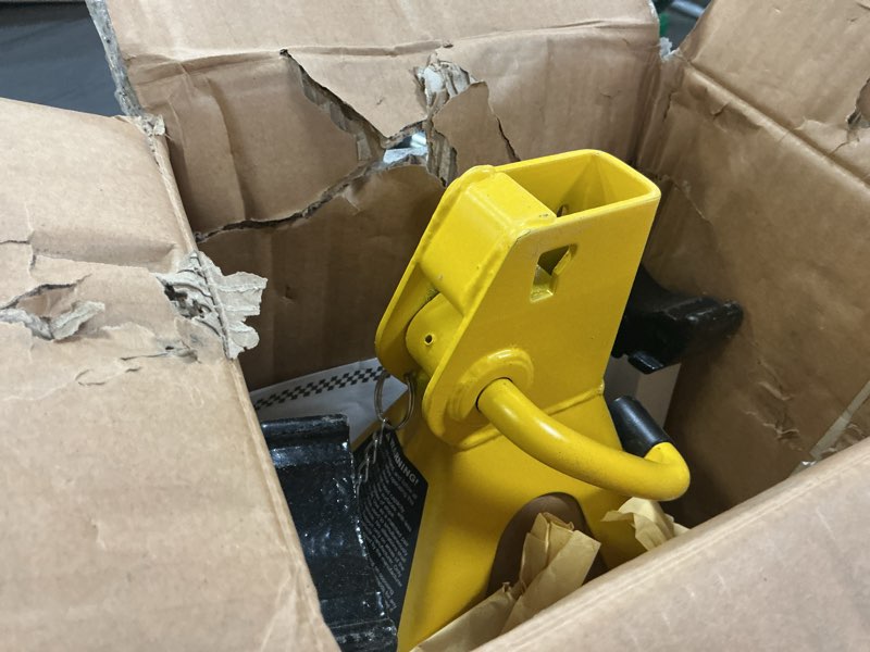 Condition photo showing As Is for YELLOW JACKET Car Jack Stands 3 Ton with Double Locking and Large Foot Base for Lifting SUVS, Heavy Duty Steel, 6600 lb Capacity, 1 Pair, Yellow yellow 3 ton double locking and upgraded base