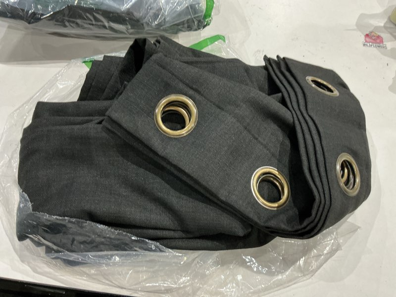 Condition photo showing Good Condition for similar to black linen curtains long 2 panels set for bedroom living room doorway light filter farmhouse flax burlap textured linen drapes semi sheer boho black window curtains grommet black