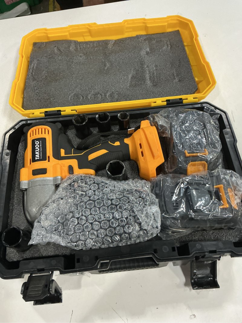 Condition photo showing Good Condition for cordless 1/2 inch brushless impact wrench, max torque (1200n.m) 900ft-lbs electric impact gun w/2x 4000mah battery, charger & 6 sockets, power impact driver for car home 2x 4.0ah battery