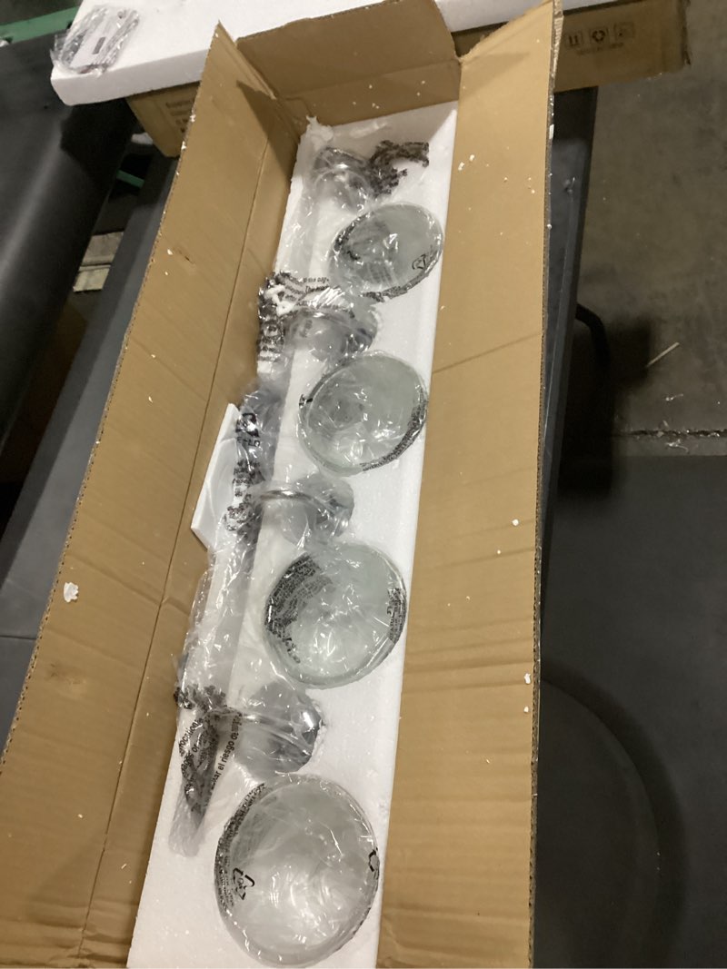 Condition photo showing New/Like New for archie collection four-light polished chrome clear double prismatic glass coastal bath vanity light