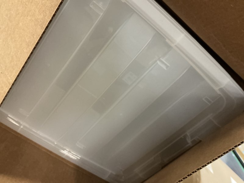 Condition photo showing Good Condition for IRIS USA 51 L (54 QT) Plastic Storage Box with Lid and Latches - 4 Pack - BPA-Free, See-Through Organizing Solution, Durable Nestable Stackable Containers, Secure Pull Handle - Clear Clear 54 Qt 4 Pack