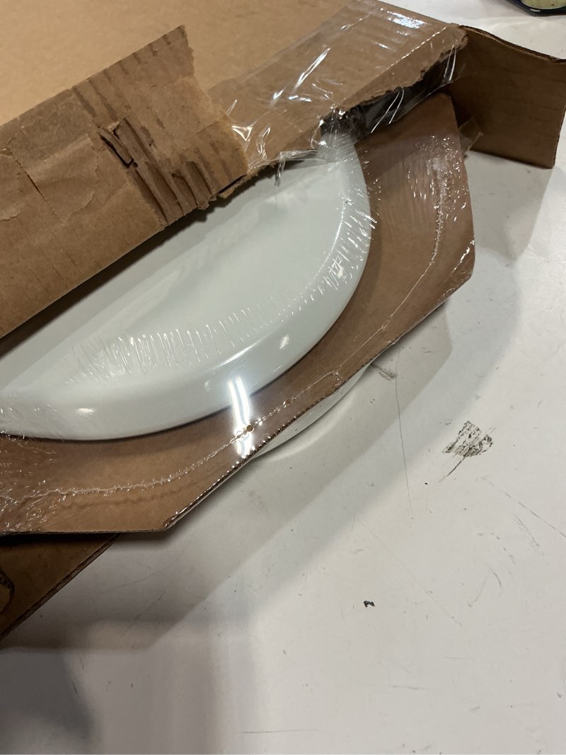 Condition photo showing Good Condition for mayfair bennett toilet seat with brushed gold hinges, slow close wood seat, secure metal hinges, easy install, made in usa, elongated, white elongated gold