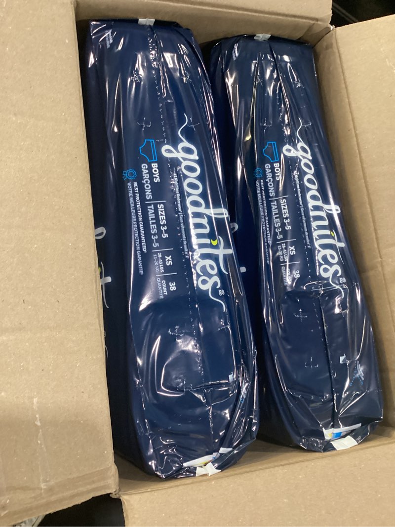 Condition photo showing New/Like New for goodnites boys' nighttime bedwetting underwear, size extra small (28-43 lbs), 76 ct (2 packs of 38), packaging may vary x-small 76