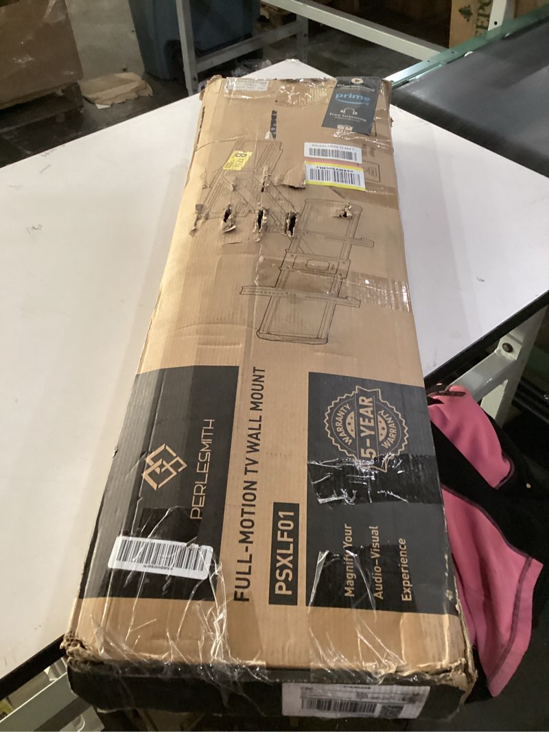 Condition photo showing As Is for PERLESMITH Full Motion TV Wall Mount for 37-86 Inch TVs up to 132 lbs, TV Mount with Swivel Articulating Arm, Wall Mount Bracket Fits 12"/16" Wood Studs, Tool-Free Tilt, Max Vesa 600x400mm