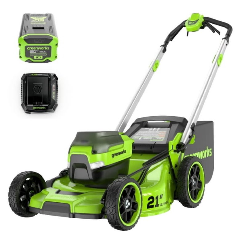 greenworks 60v 21" self propelled lawn mower with (1) 8.0 ah battery & rapid charger 2546402