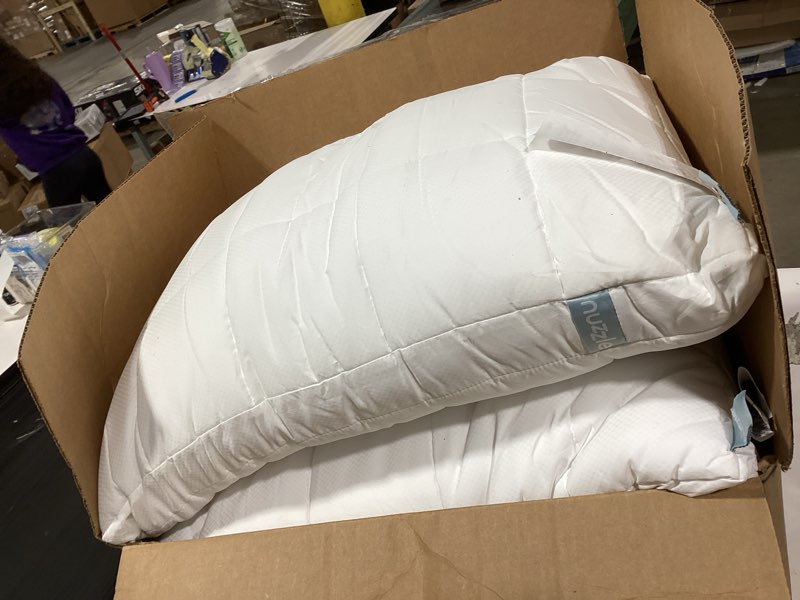 Condition photo showing As Is for pack of 4 nuzzle cooling adjustable pillow for side sleepers, luxury standard size set of 2 bed pillow hotel collection - best adjust height soft firm pillow for back, stomach or side sleepers - home gifts standard size (set of 2) white