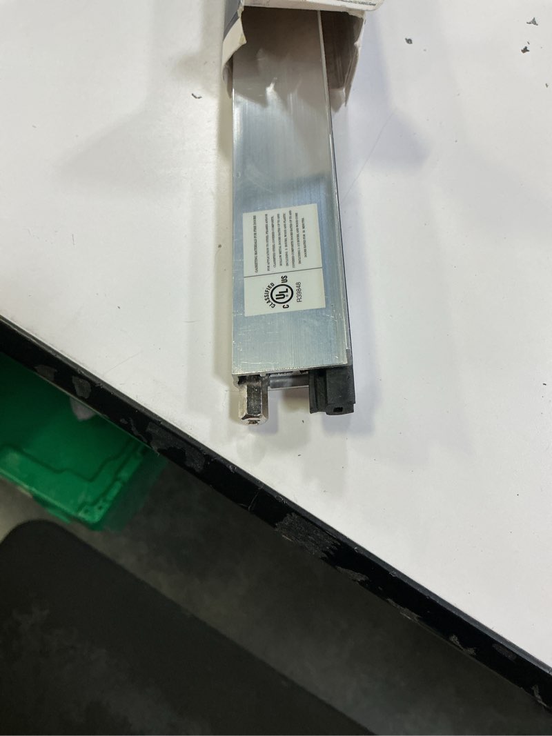 Condition photo showing Good Condition for 36'' commercial automatic door bottom, mill finish, 9/16" w x 1-3/8"h aluminum automatic door bottom, full mortise with neoprene insert, js-4111rl