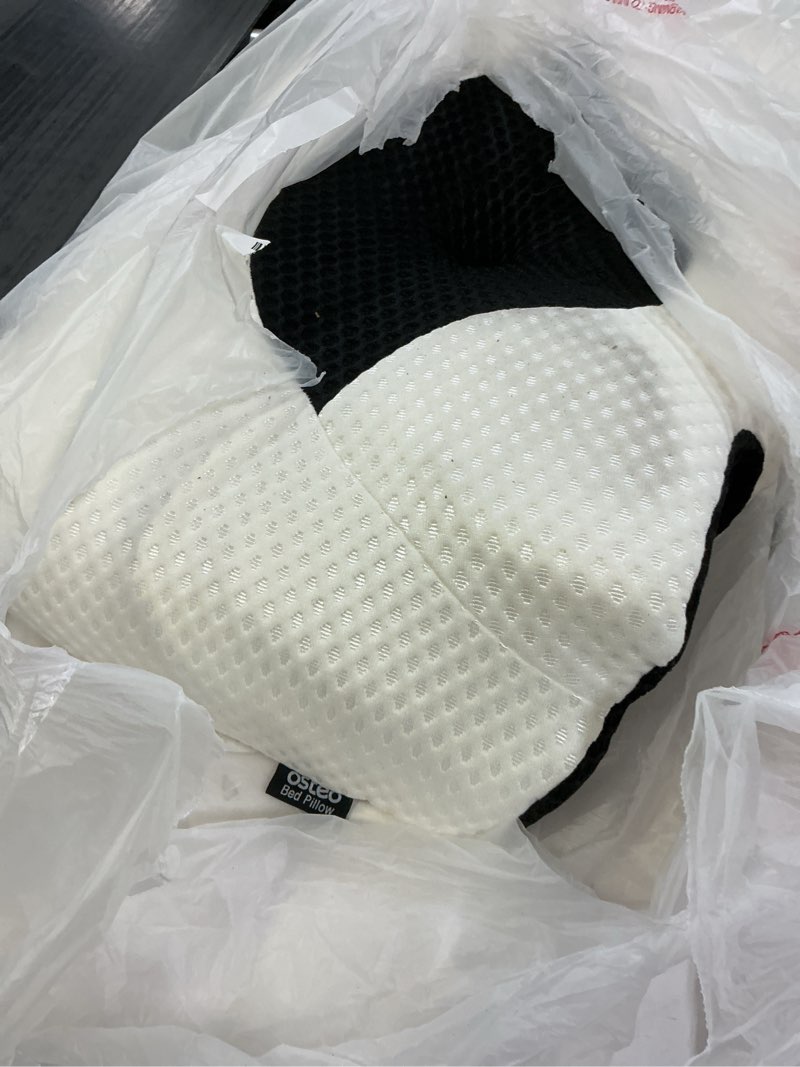 Condition photo showing As Is for Osteo Cervical Pillow for Neck Pain Relief, Hollow Design Odorless Memory Foam Pillows with Cooling Case, Adjustable Orthopedic Bed Pillow for Sleeping, Support for Side Back Sleepers Queen(25.5*16.5*5.2/4.1 inches) Black