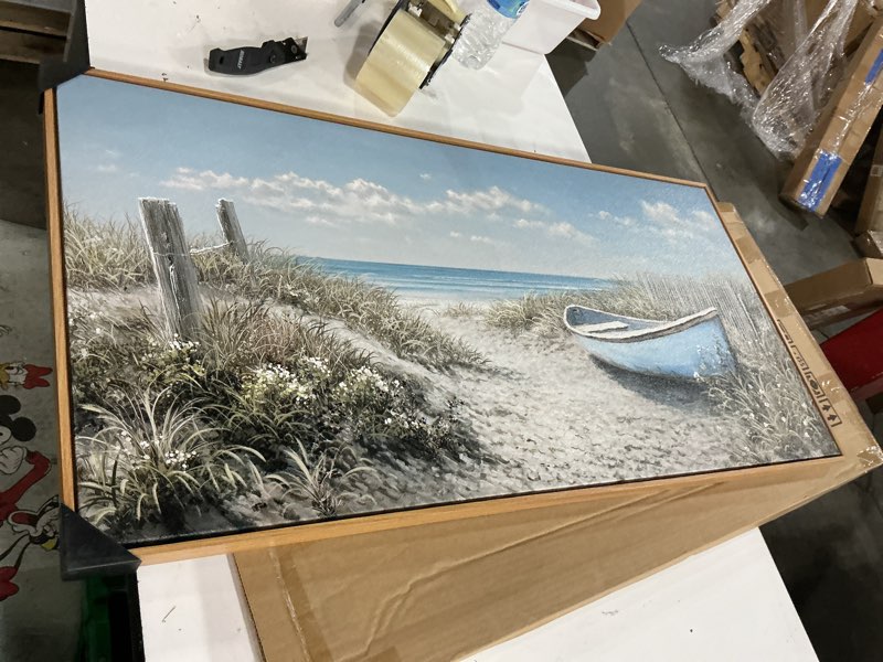 Condition photo showing New/Like New for coastal wall art for living room vintage boat artwork for walls, framed landscape canvas wall art blue ocean beach pictures, farmhouse sailboat bedroom decor above bed 20×40in 40"l x 20"w coastal