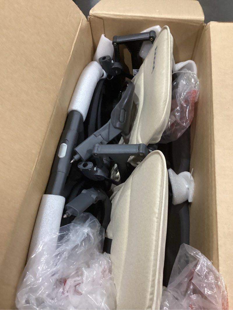 Condition photo showing As Is for joovy kooper x2 double stroller, lightweight travel stroller, compact fold with tray, sand kooper x2 double sand