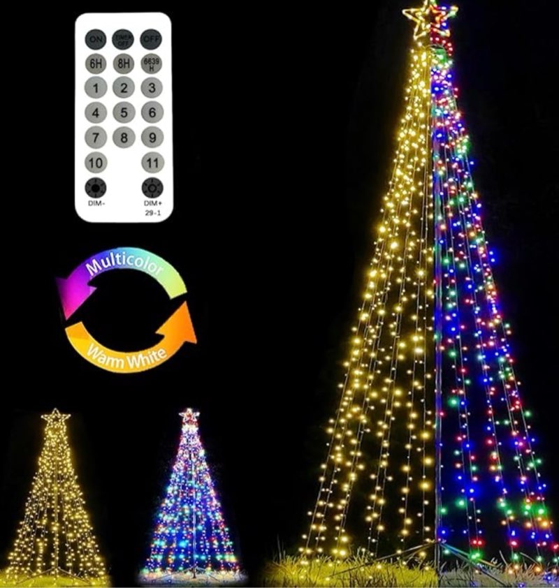 fairyrain 12ft outdoor lighting christmas tree lights cone tall star topped artificial christmas trees arbol de navidad outside decor for xmas new year holiday multicolor/warmwhite