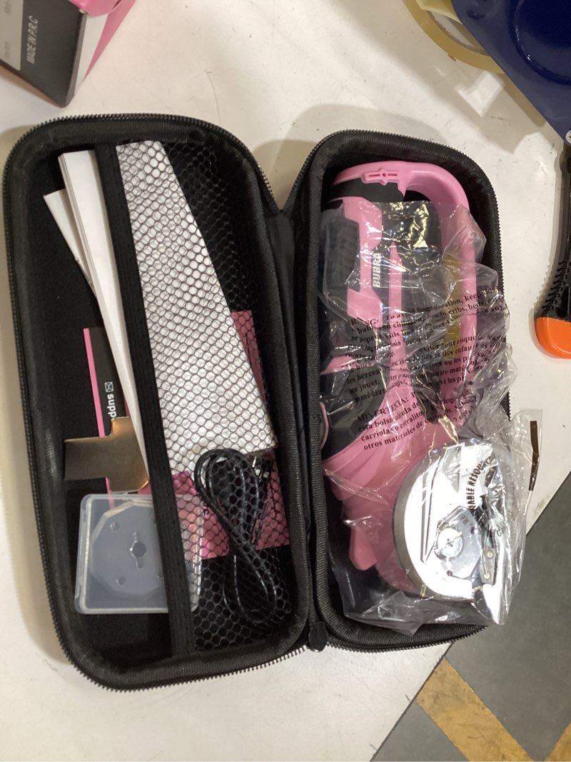 Condition photo showing New/Like New for cordless electric scissors 4v rechargeable cardboard cutter with 4 sk5 blades, 2000mah battery, led light, electric box cutter 1/3” cutting capacity power cutter for fabric carpet leather - pink