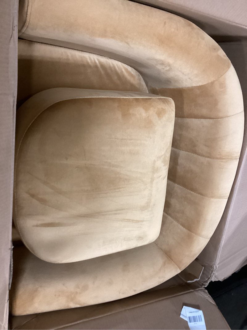 Condition photo showing Good Condition for LINSY Accent Chair with Ottoman, Modern Armchair Comfy Barrel Reading Chair with Footrest for Living Room Bedroom Reading Room, Velvet, Yellow Yellow Large