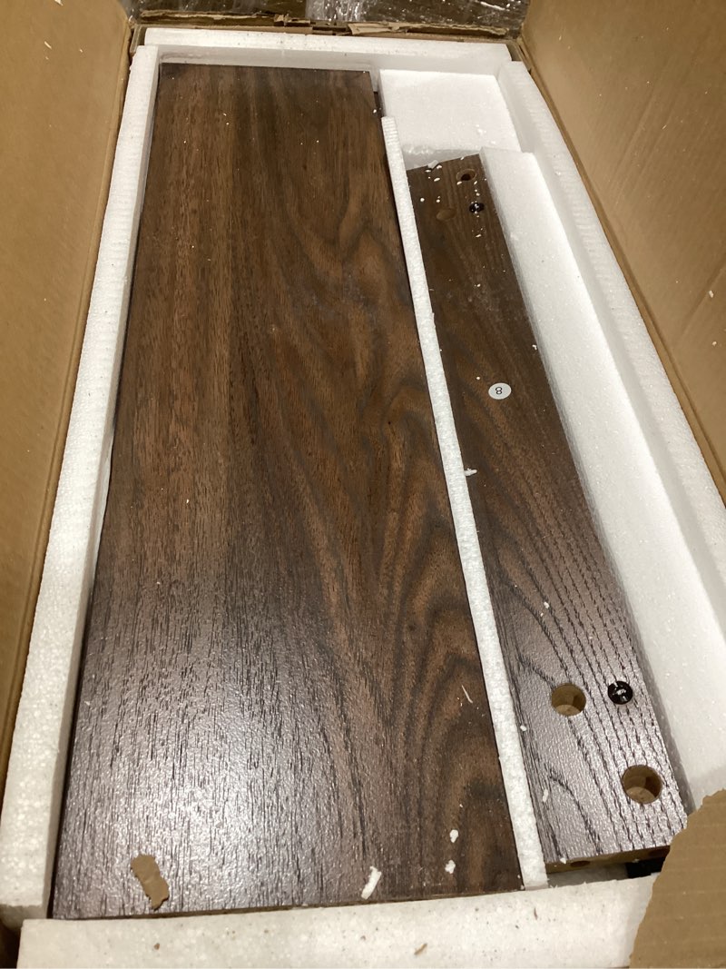 Condition photo showing As Is for RUSTOWN Farmhouse Wood Wall Storage Bathroom Cabinet with Sliding Barn Door, Rustic Medicine Cabinet with Adjustable Shelf, 3-Tier Vintage Cabinet for Kitchen Dining, Bathroom, Living Room (Walnut) Dark Walnut