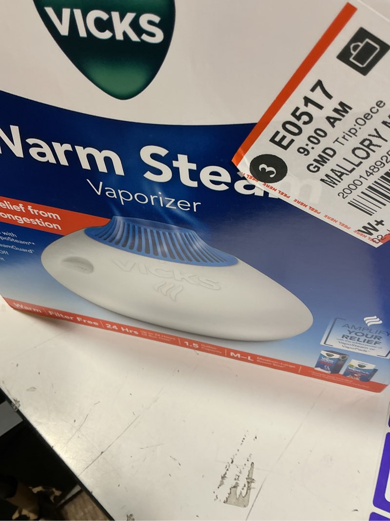 Condition photo showing New/Like New for vicks warm steam vaporizer humidifier, 600 sq ft, white, v150ryupc