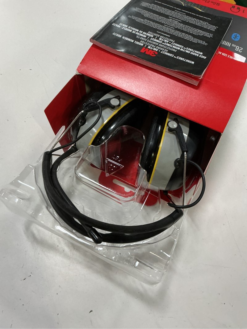 Condition photo showing As Is for 3m wireless hearing protector reusable hearing protection earmuffs with am/fm radio bluetooth compatibility 26 db nrr db noise reduction rating
