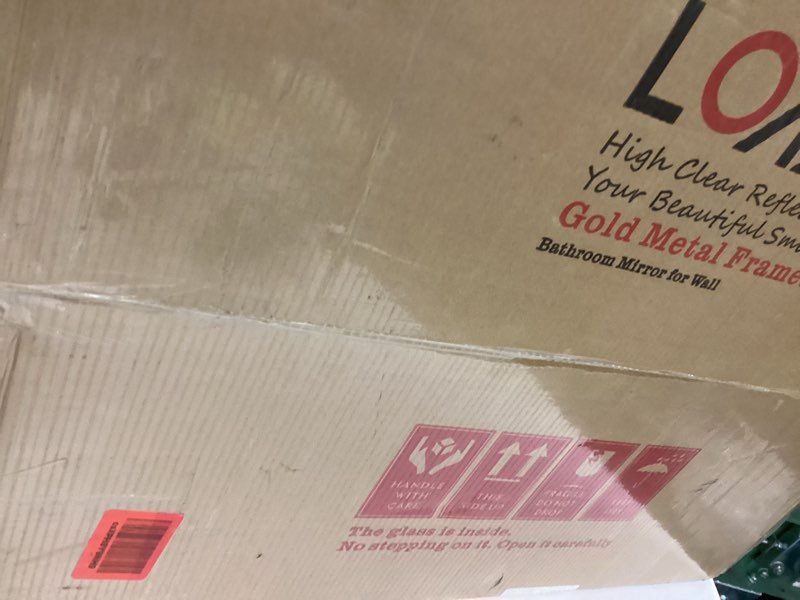 Condition photo showing New/Like New for LOAAO 22”X30” Gold Bathroom Mirror, Rounded Rectangle Gold Frame Mirror, Brushed Gold Bathroom Vanity Mirror Wall-Mounted, Anti-Rust, Hangs Horizontally or Vertically Gold 22"L x 30"W