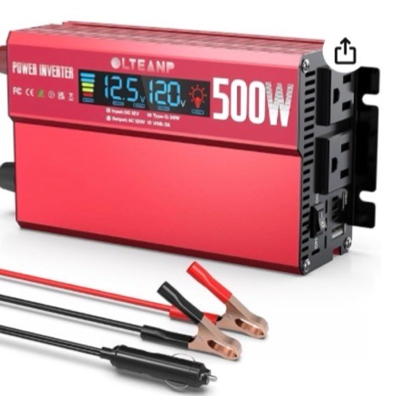 OLTEANP 500 Watt Power Inverter 12V DC to 110V/120V AC Inverter with LCD Screen Display, 2 AC Outlet