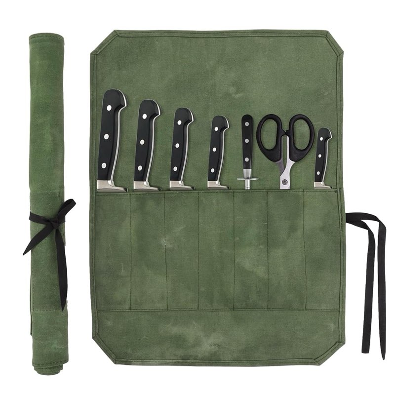 Chef's Knife Roll Bag,Portable Travel Chef Knife Case Carrier Storage Bag with 7 Slots Best Gift for Pro Chef or Culinary Enthusiasts Men Women,  Green. (Similar stock photo, see additional pictures)