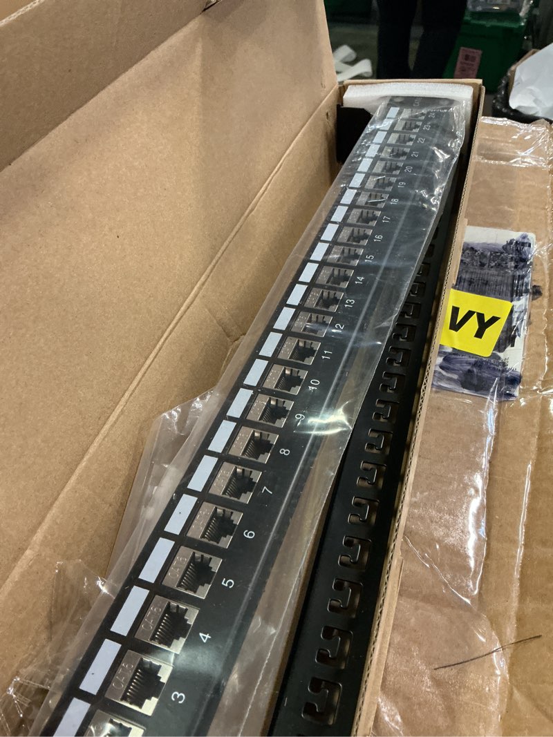 Condition photo showing item condition for Lysymixs 24 Port RJ45 Patch Panel Cat6 STP Feed Through, Coupler Network Patch Panel 19 Inch, Inline Keystone Ethernet Patch Panel with Back Bar