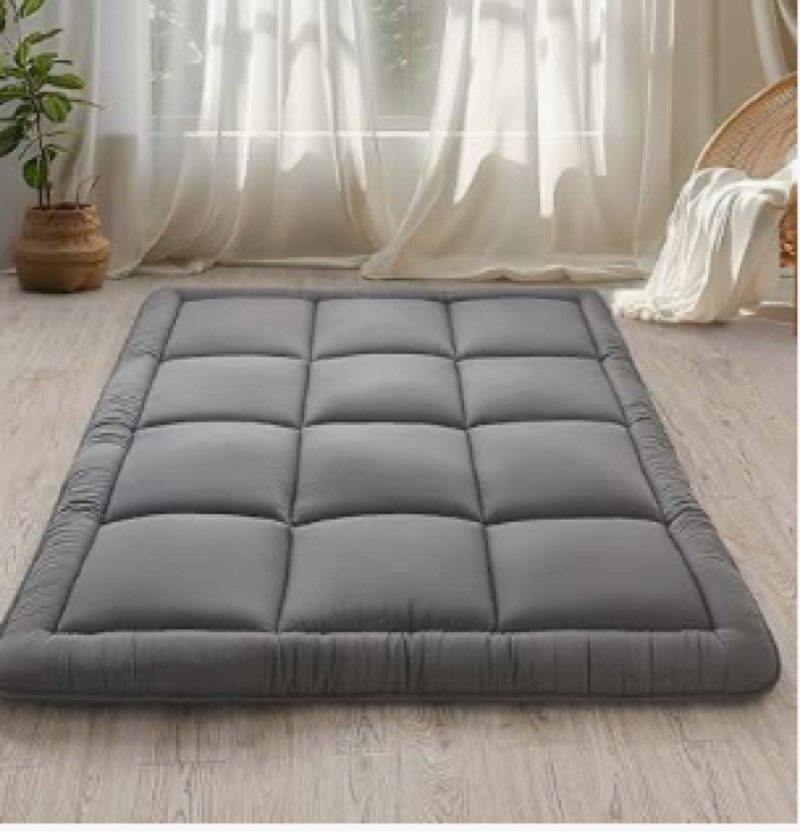 WhatsBedding Japanese Floor Mattress Futon Mattress 3" Grey Tatami Mat Shredded Memory Foam Filled S