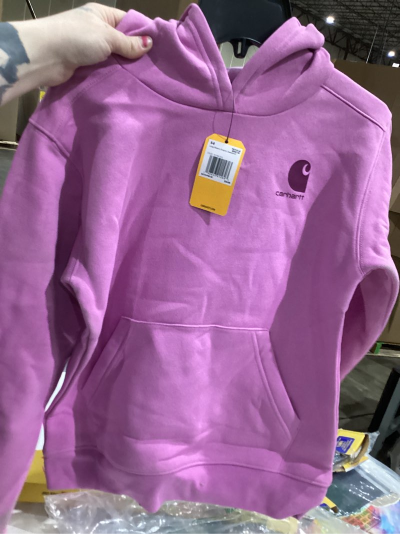Condition photo showing New/Like New for Carhartt Kid's CA7131 Long-Sleeve Graphic Sweatshirt - Girls 8 Years Crocus