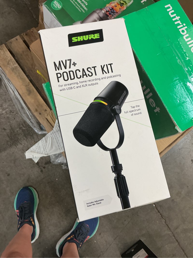 Condition photo showing As Is for shure - mv7+ podcast microphone + stand - usb-c & xlr outputs for podcasting, live streaming, music recording & youtube content - black