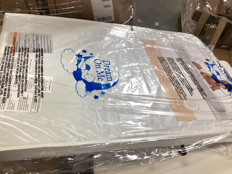 Condition photo showing New/Like New for Dream On Me 2-in-1 Breathable Two-Sided 3" Portable Mini Crib Mattress, Greenguard Gold Certified, Vinyl and Breathable Fabric, White