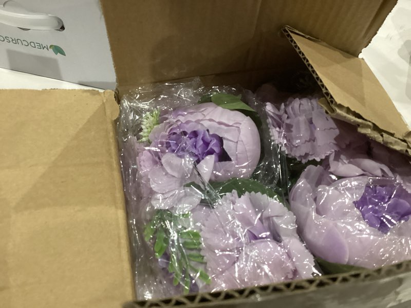 Condition photo showing New/Like New for BLOSMON Peony Flower Balls Centerpieces: 2pc 9.5 Inch Lilac Fake Peony Floral Arrangement Bouquet Wedding Dinning Table Decoration Easy Use Artificial Silk Kissing Ball Home Party Decor Lilac 2