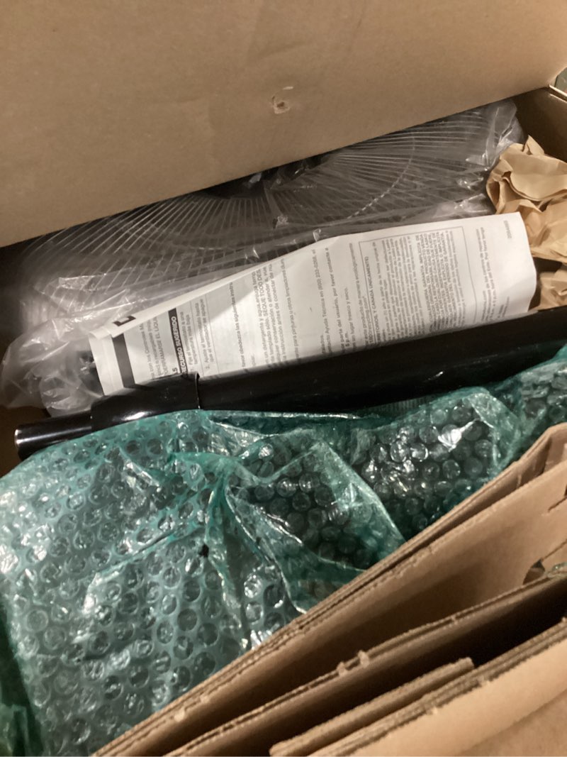 Condition photo showing As Is for Lasko Oscillating Pedestal Fan, Thermostat, Adjustable Height, Remote Control, Timer, 4 Speeds, for Bedroom, Living Room, Office & Dorm, 16", Black, S16612 Black 16612 Fan