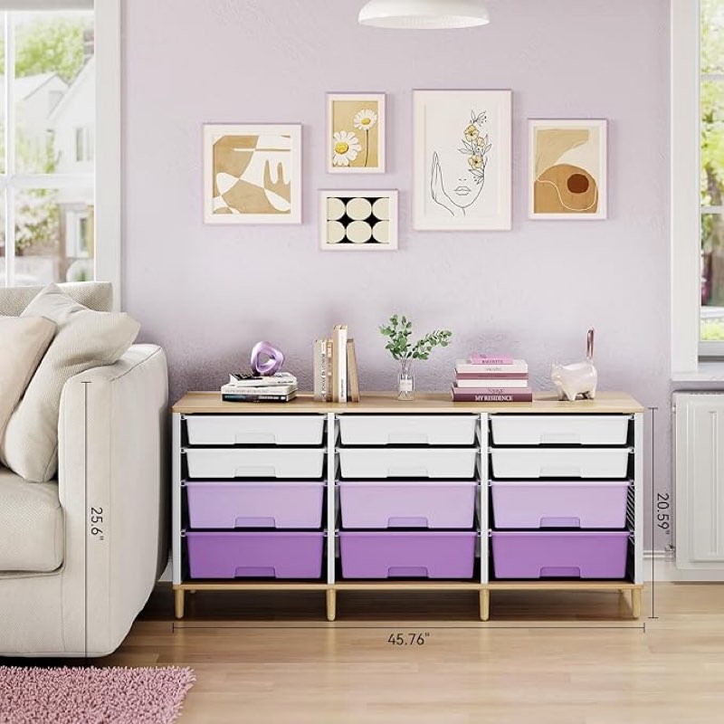 SYKIARIOL Storage Cabinet with 12 Drawers, Home Storage With Wooden Tabletop, Cube Storage Organizer