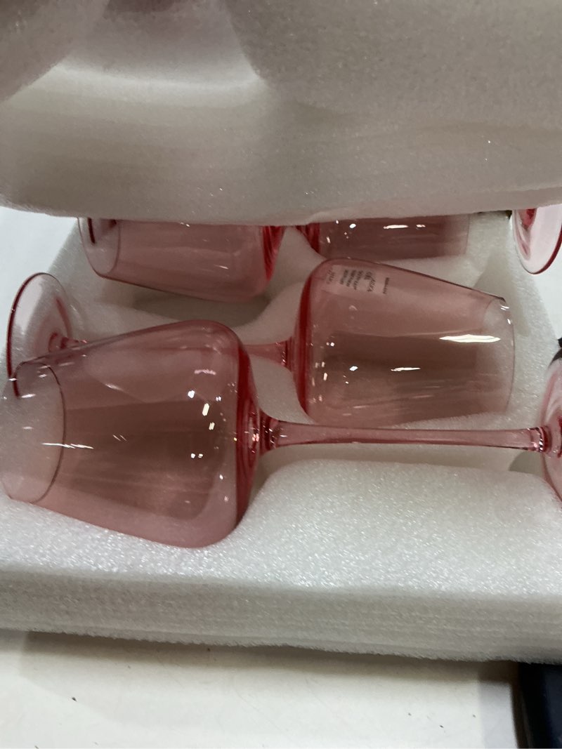 Condition photo showing Good Condition for Pink Wine Glasses Set of 6, Hand Blown Large Colored Wine Glass 18Oz, Lead-Free Premium Crystal Long Stem Red and Thanksgiving Wine Glass, Valentine's Day and New Year gifts