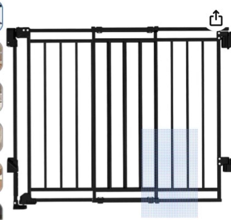 baby gate for stairs & doorways - fits openings 26 to 43 inches wide (must drill to install) | 29" extra tall with no bottom bar | one-handed auto-close walk-thru gate for kids & pets, black