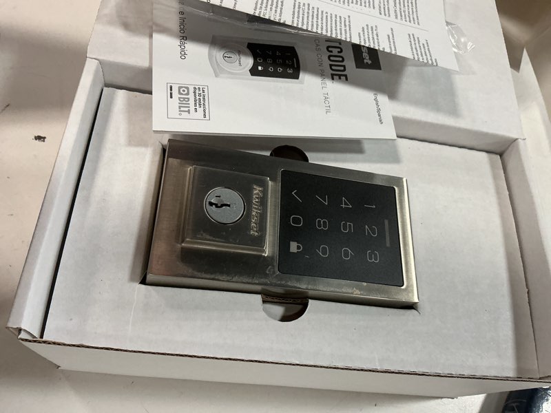 Condition photo showing As Is for kwikset 270 smartcode satin nickel metal electronic touch pad deadbolt