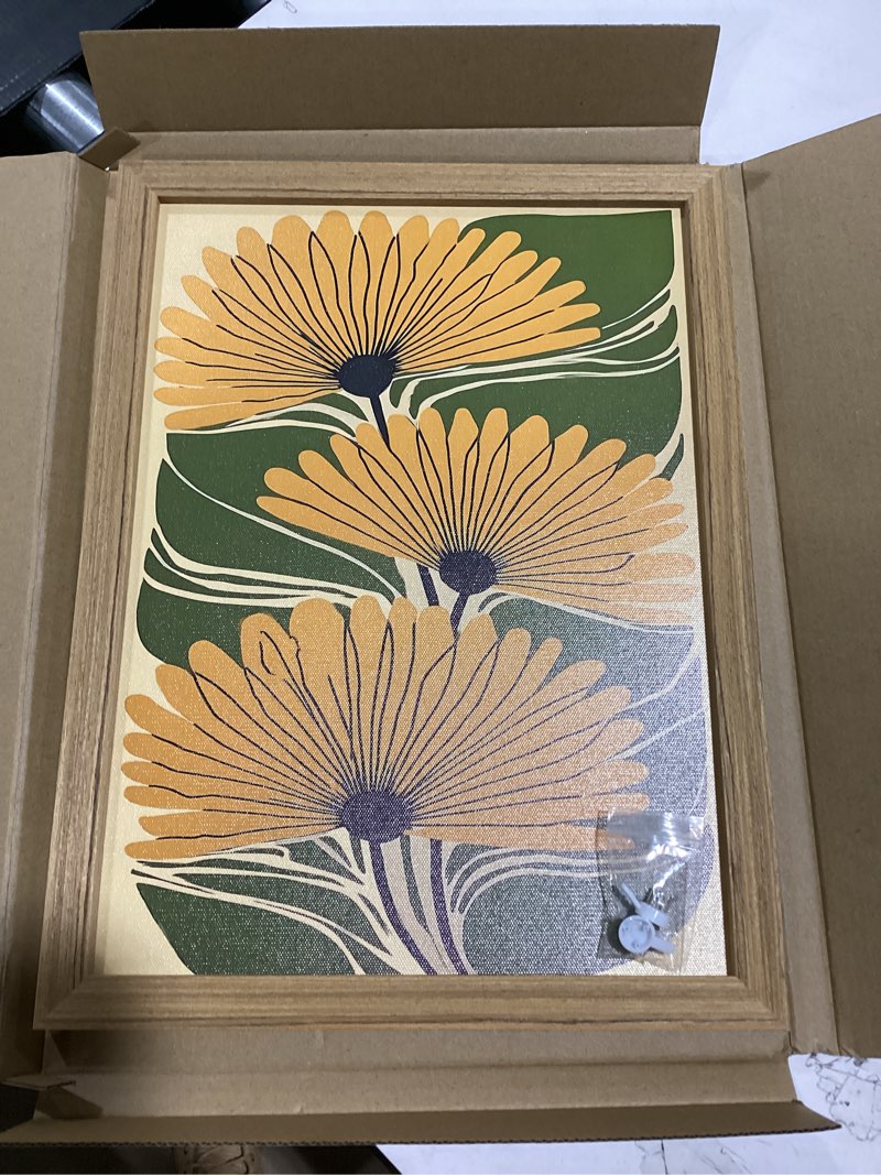 Condition photo showing Good Condition for framed boho floral canvas wall art, vintage flower pictures wall decor, abstract botanical paintings prints maximalist home decor for living room bedroom office 12x16 inch boho abstract floral framed 16"l x 12"w