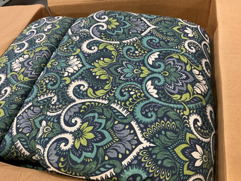 Condition photo showing Good Condition for arden selections outdoor adirondack or rocking chair cushion, 20 x 17, rain-proof, fade resistant 20 x 17, sapphire aurora blue damask sapphire aurora blue damask standard adirondack